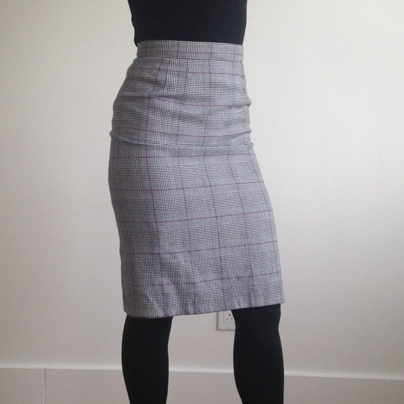 Evidence - Grey Plaid Houndstooth High Waisted Pencil Skirt - Picture 1 of 14